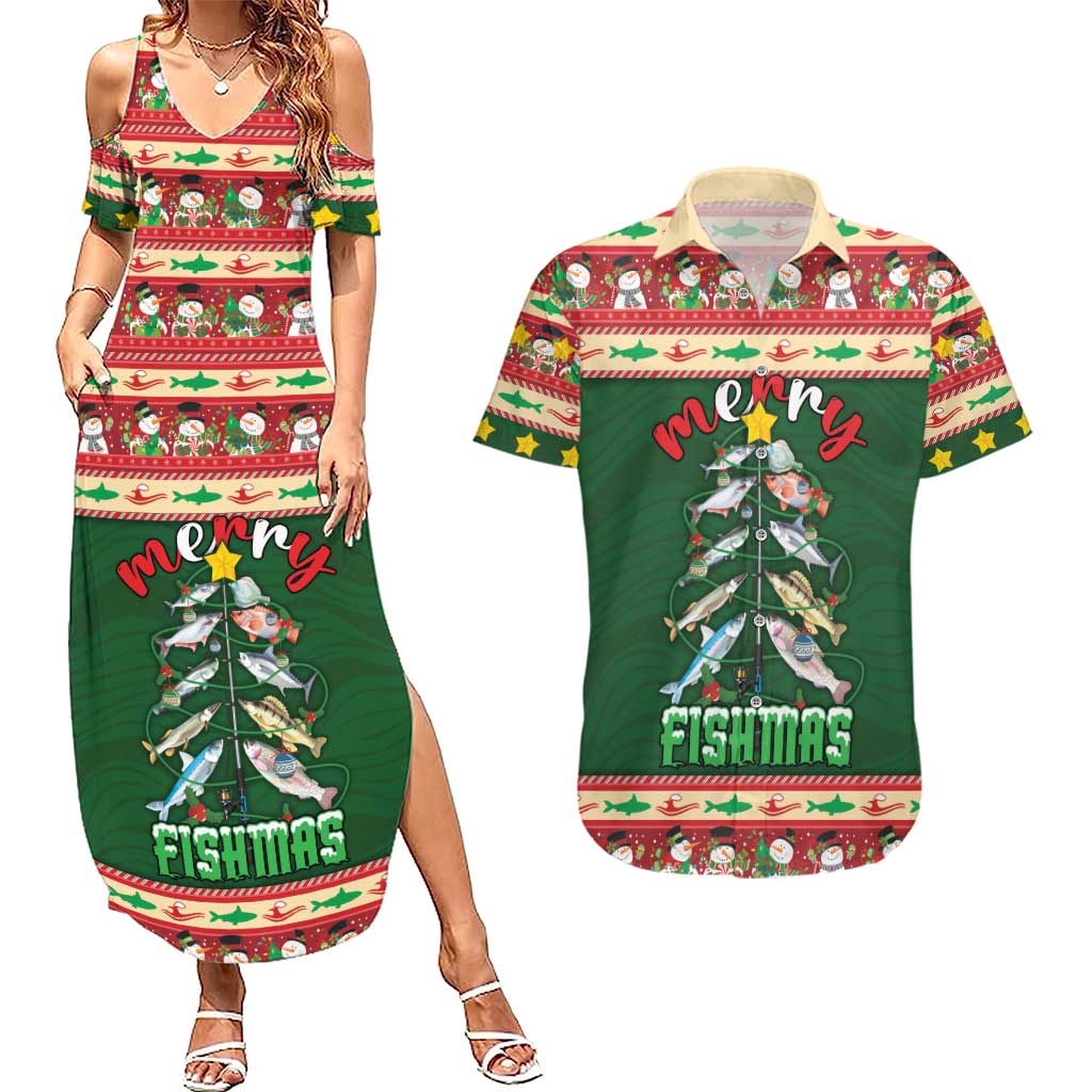 Fishing Christmas Couples Matching Summer Maxi Dress and Hawaiian Shirt Merry Fishmas - Wonder Print Shop