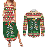 Fishing Christmas Couples Matching Summer Maxi Dress and Long Sleeve Button Shirt Merry Fishmas - Wonder Print Shop
