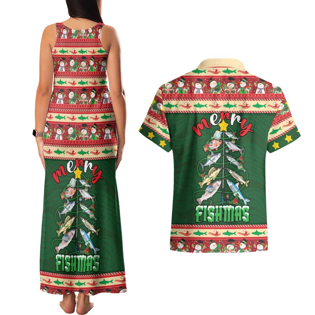Fishing Christmas Couples Matching Tank Maxi Dress and Hawaiian Shirt Merry Fishmas - Wonder Print Shop