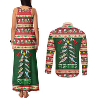 Fishing Christmas Couples Matching Tank Maxi Dress and Long Sleeve Button Shirt Merry Fishmas - Wonder Print Shop