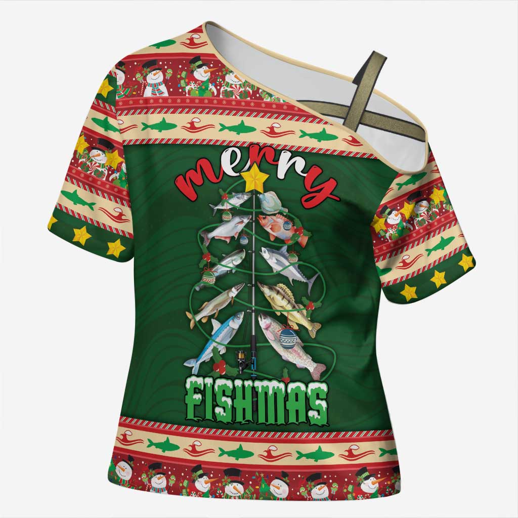 Fishing Christmas Cross Shoulder Shirt Merry Fishmas - Wonder Print Shop