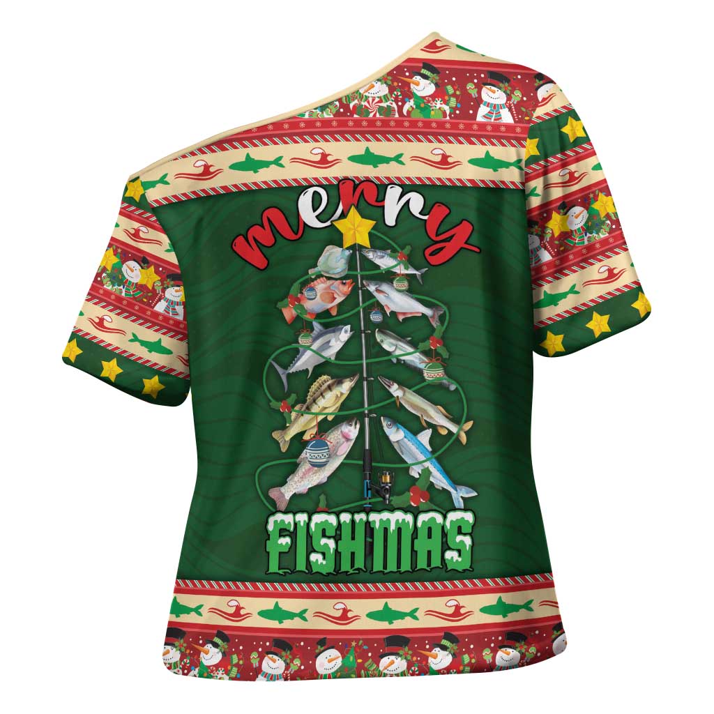 Fishing Christmas Cross Shoulder Shirt Merry Fishmas - Wonder Print Shop