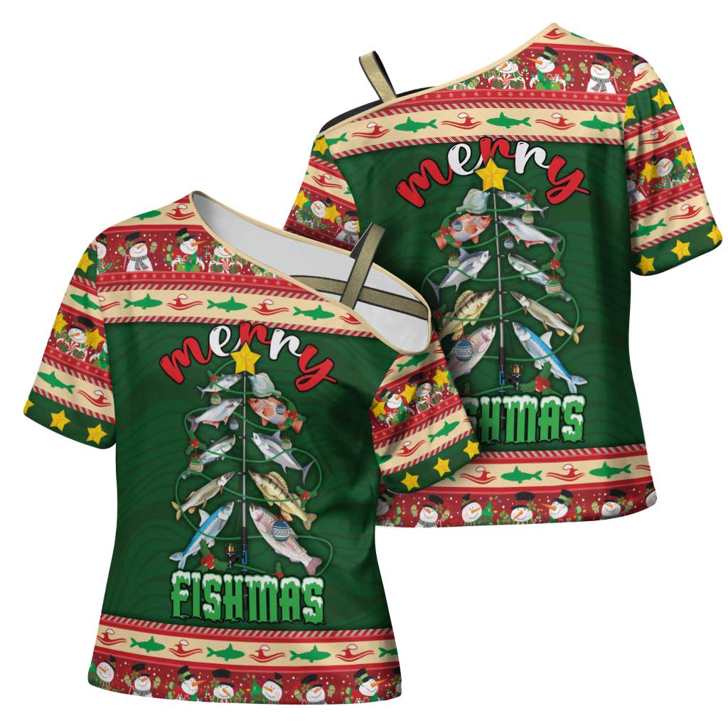 Fishing Christmas Cross Shoulder Shirt Merry Fishmas - Wonder Print Shop