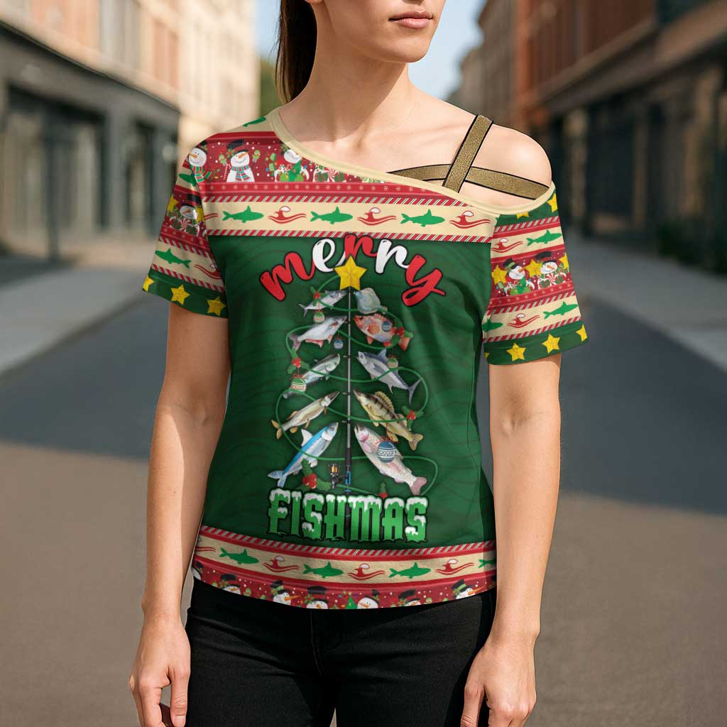 Fishing Christmas Cross Shoulder Shirt Merry Fishmas - Wonder Print Shop