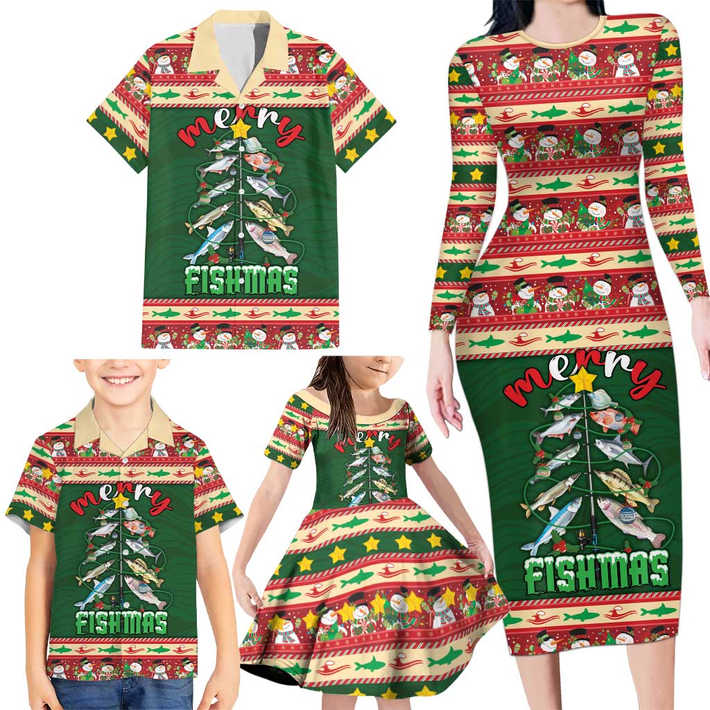 Fishing Christmas Family Matching Long Sleeve Bodycon Dress and Hawaiian Shirt Merry Fishmas - Wonder Print Shop