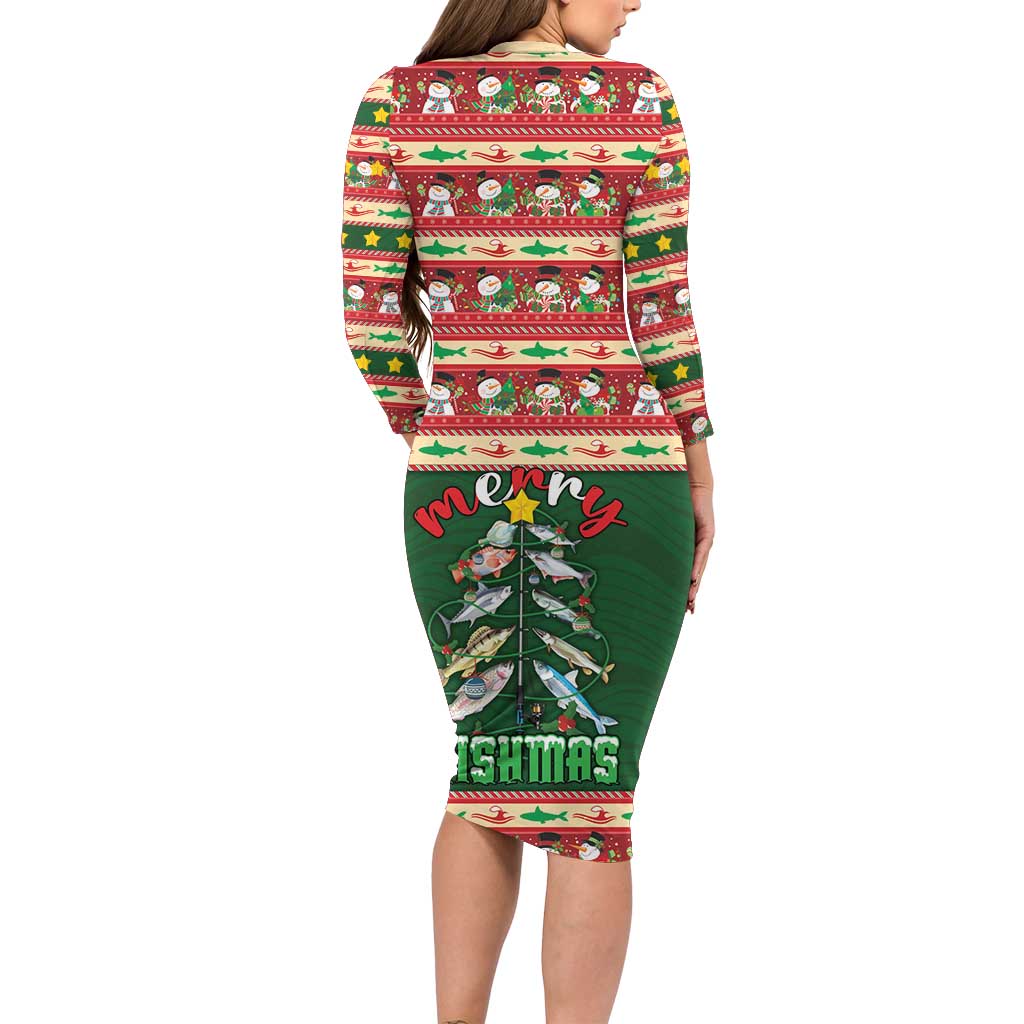 Fishing Christmas Family Matching Long Sleeve Bodycon Dress and Hawaiian Shirt Merry Fishmas - Wonder Print Shop