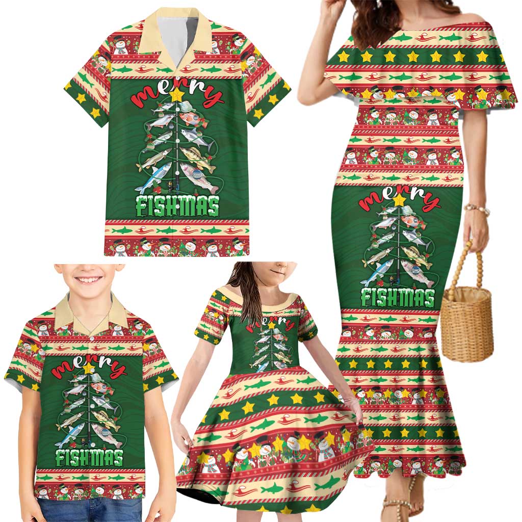 Fishing Christmas Family Matching Mermaid Dress and Hawaiian Shirt Merry Fishmas - Wonder Print Shop