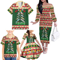 Fishing Christmas Family Matching Off The Shoulder Long Sleeve Dress and Hawaiian Shirt Merry Fishmas - Wonder Print Shop