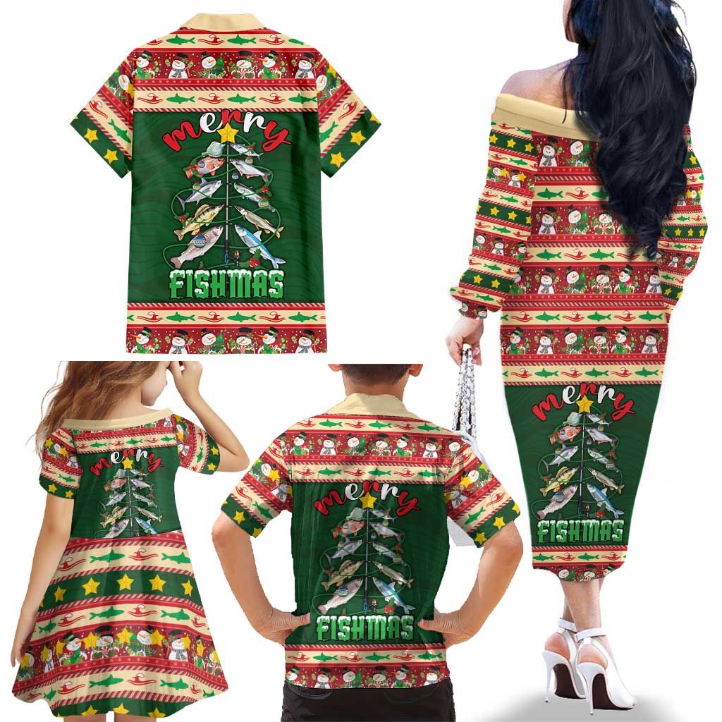 Fishing Christmas Family Matching Off The Shoulder Long Sleeve Dress and Hawaiian Shirt Merry Fishmas - Wonder Print Shop