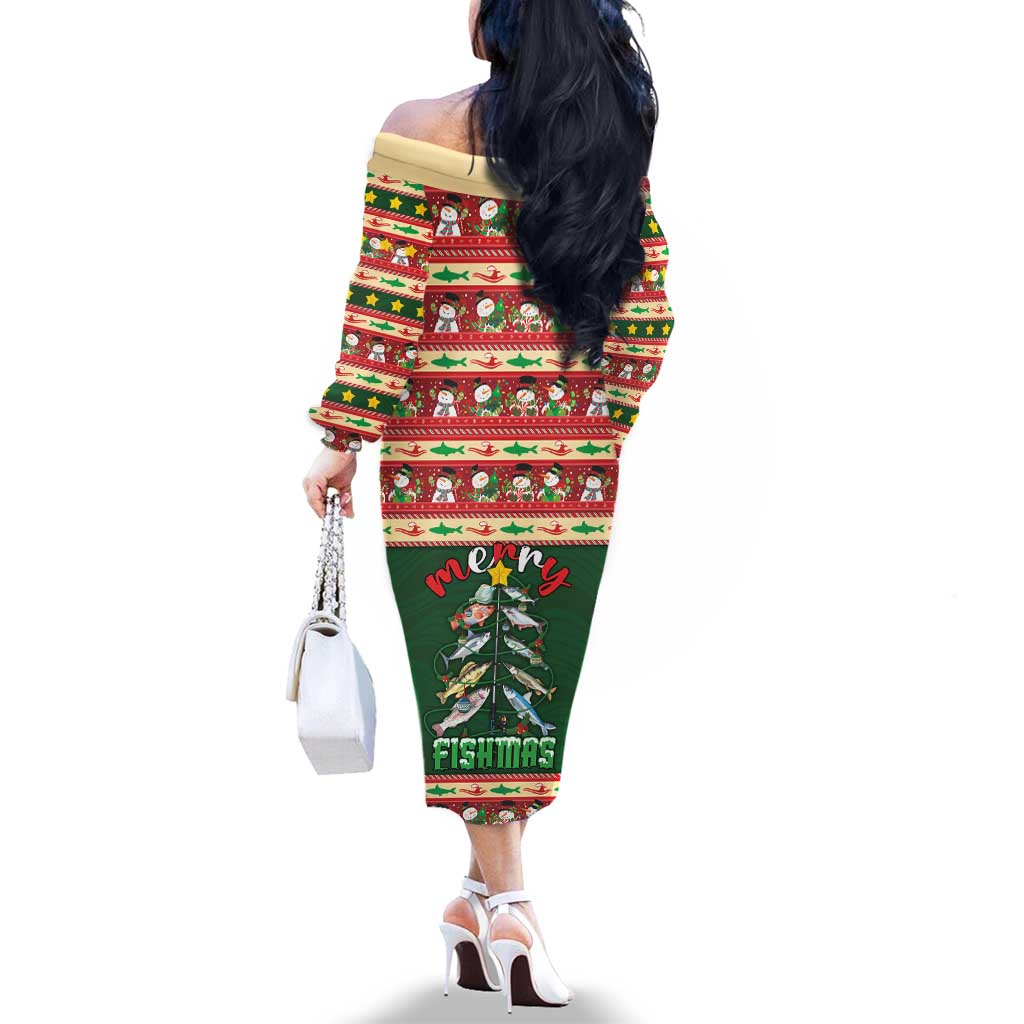 Fishing Christmas Family Matching Off The Shoulder Long Sleeve Dress and Hawaiian Shirt Merry Fishmas - Wonder Print Shop