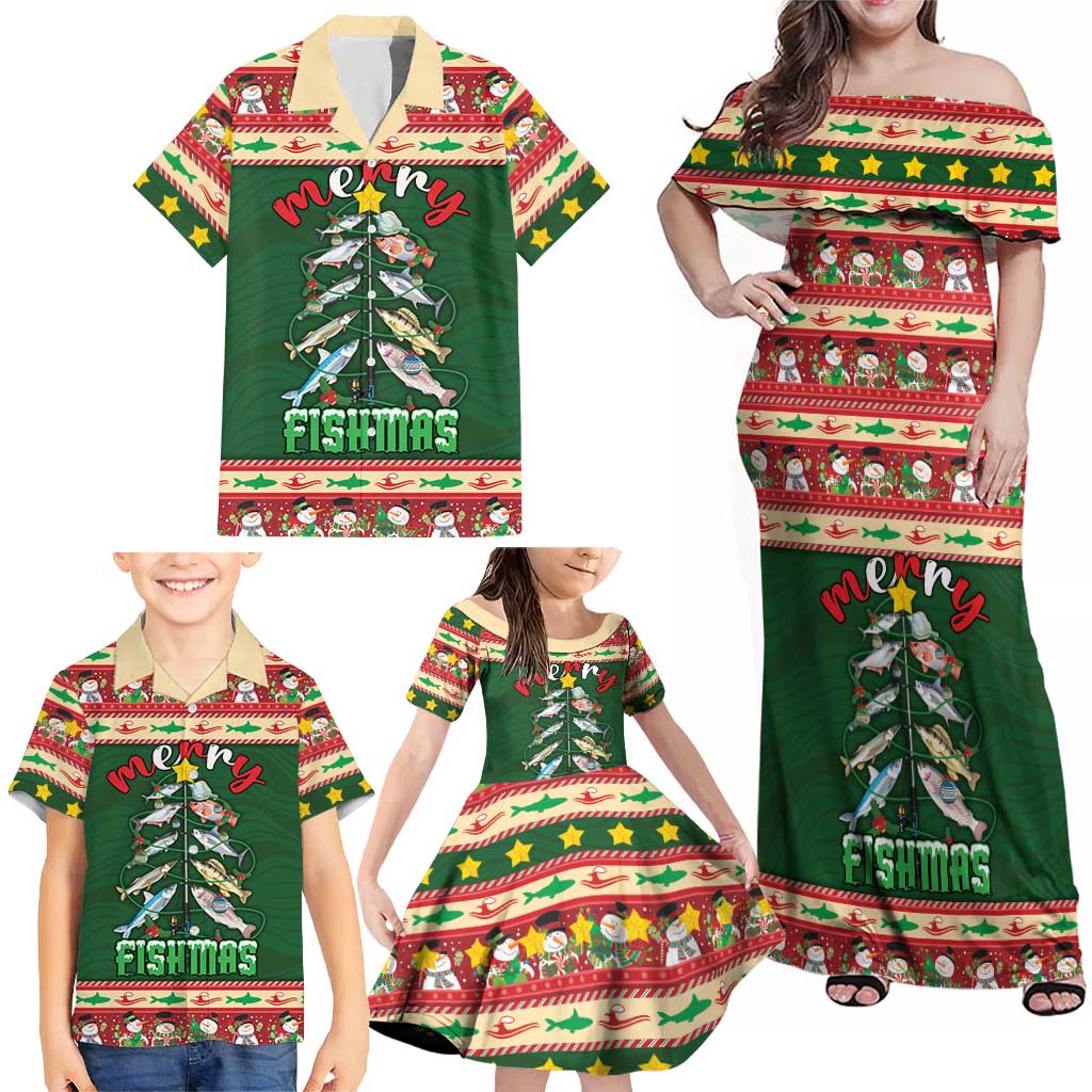 Fishing Christmas Family Matching Off Shoulder Maxi Dress and Hawaiian Shirt Merry Fishmas - Wonder Print Shop