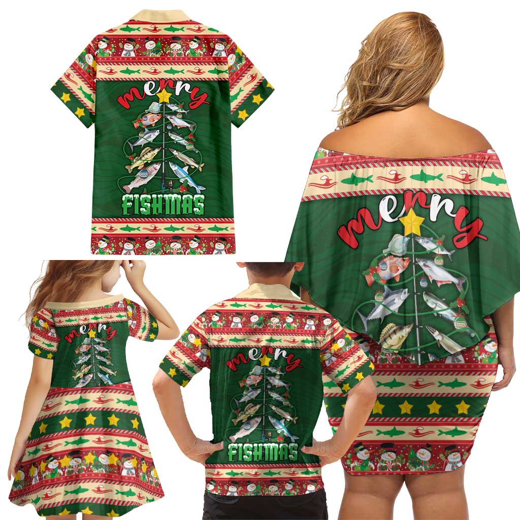 Fishing Christmas Family Matching Off Shoulder Short Dress and Hawaiian Shirt Merry Fishmas - Wonder Print Shop