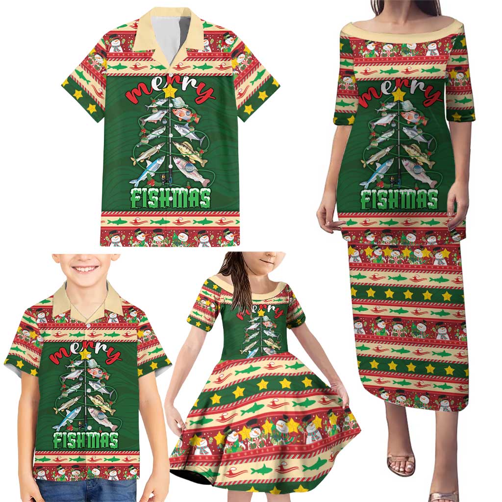 Fishing Christmas Family Matching Puletasi and Hawaiian Shirt Merry Fishmas - Wonder Print Shop
