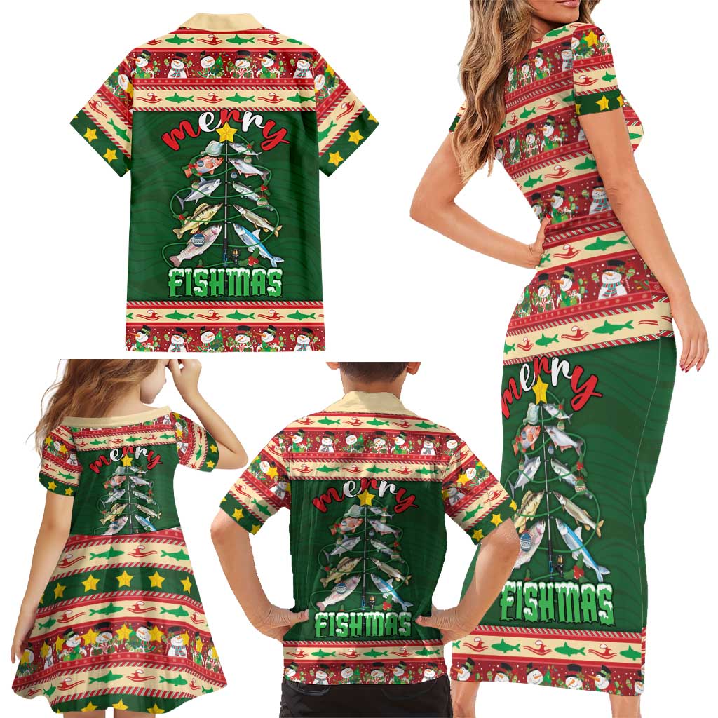 Fishing Christmas Family Matching Short Sleeve Bodycon Dress and Hawaiian Shirt Merry Fishmas - Wonder Print Shop