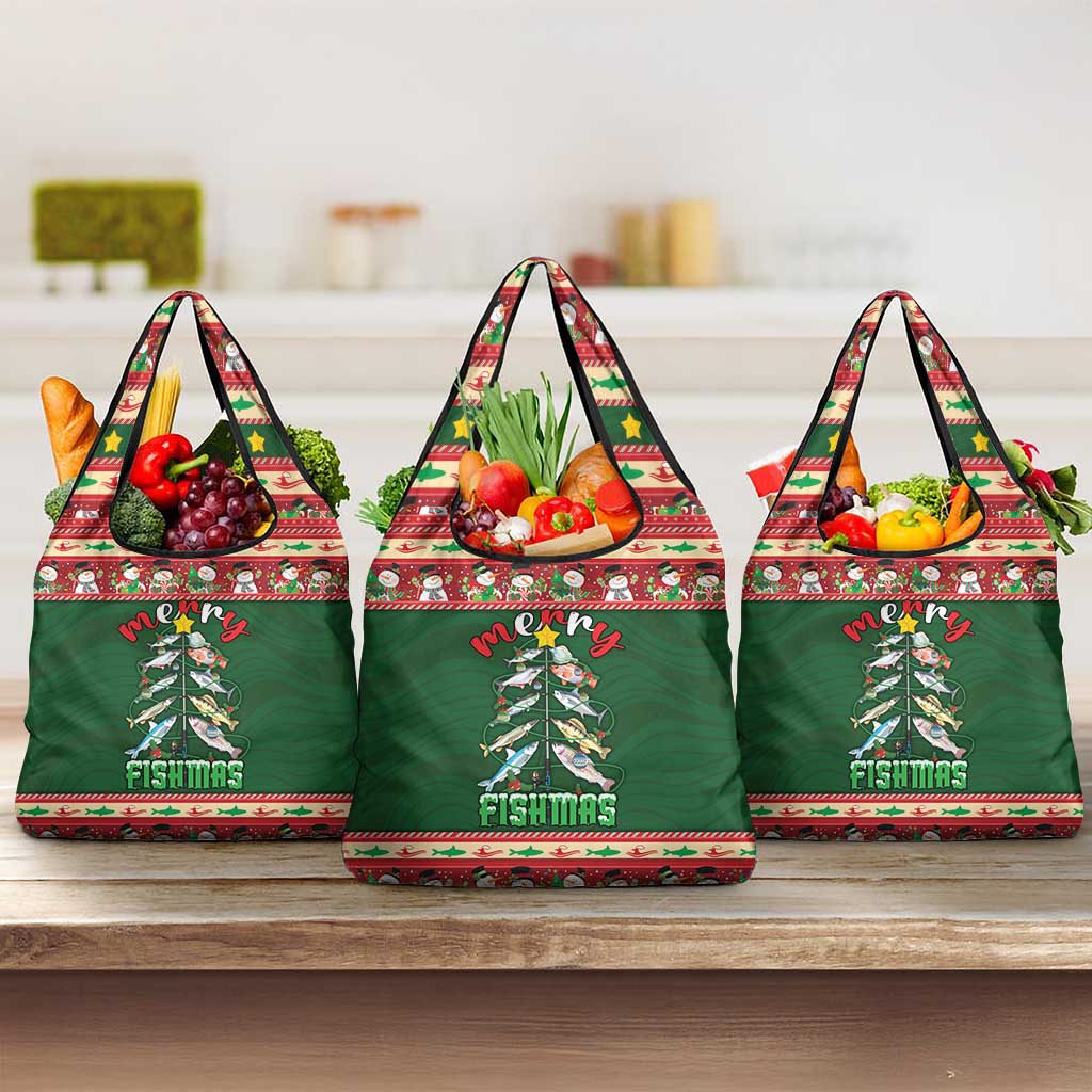 Fishing Christmas Grocery Bag Merry Fishmas - Wonder Print Shop