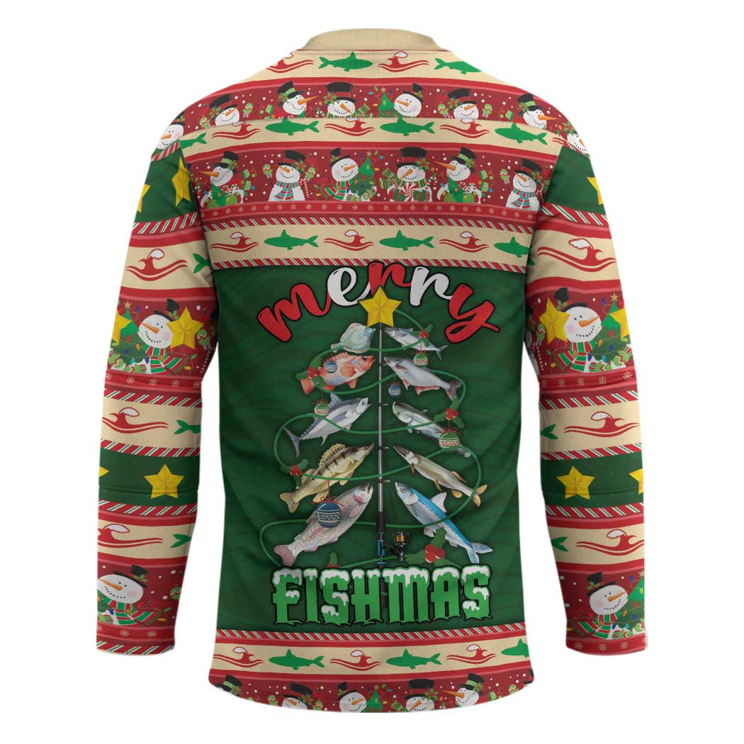 Fishing Christmas Hockey Jersey Merry Fishmas - Wonder Print Shop