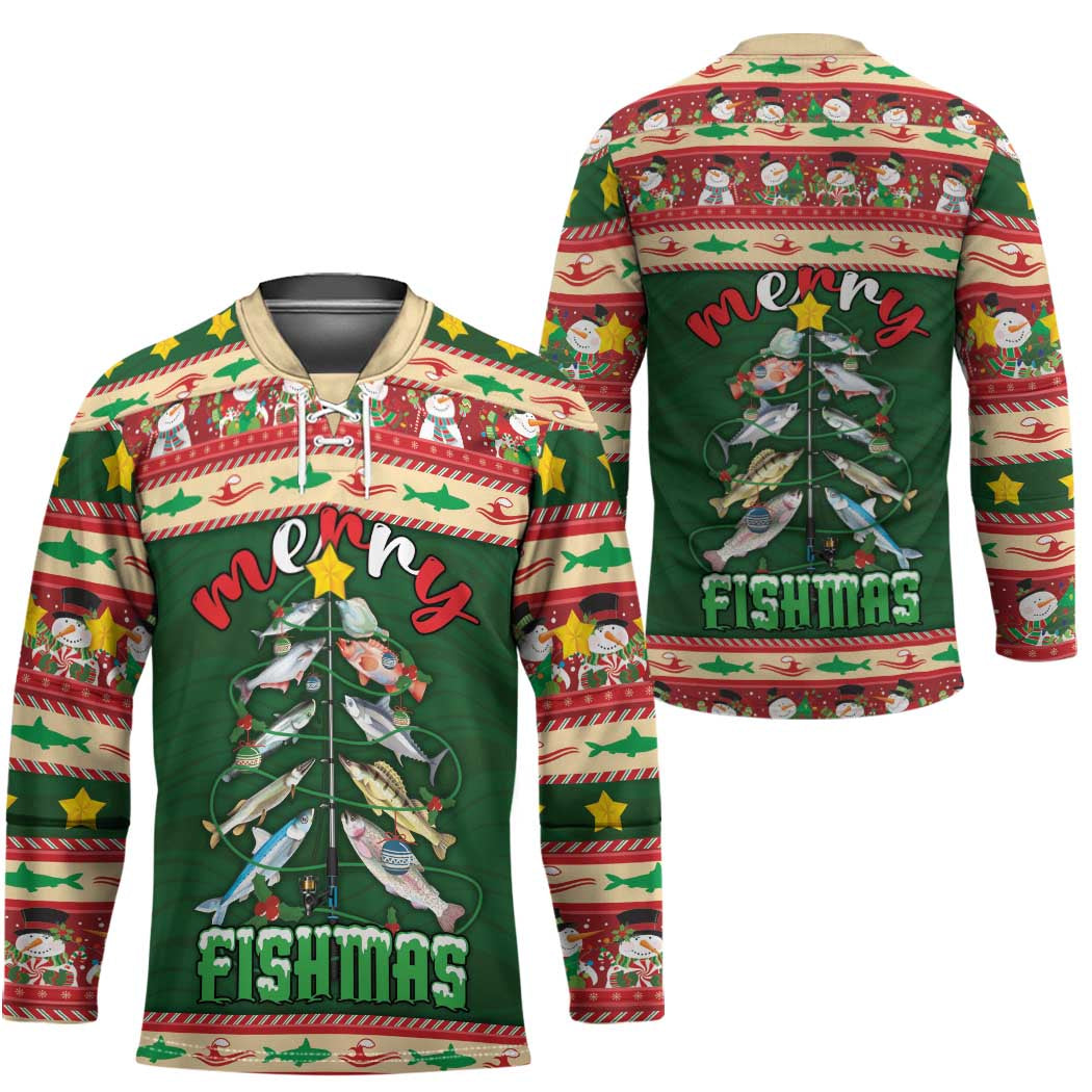 Fishing Christmas Hockey Jersey Merry Fishmas - Wonder Print Shop