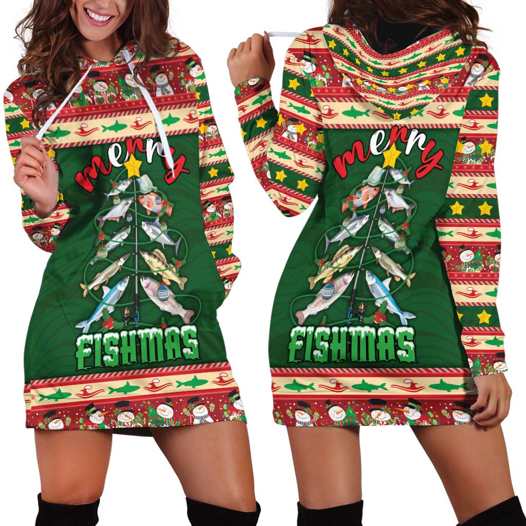 Fishing Christmas Hoodie Dress Merry Fishmas - Wonder Print Shop