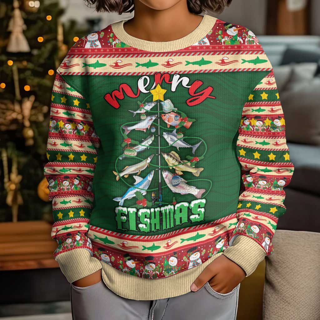 Fishing Christmas Kid Ugly Christmas Sweater Merry Fishmas - Wonder Print Shop