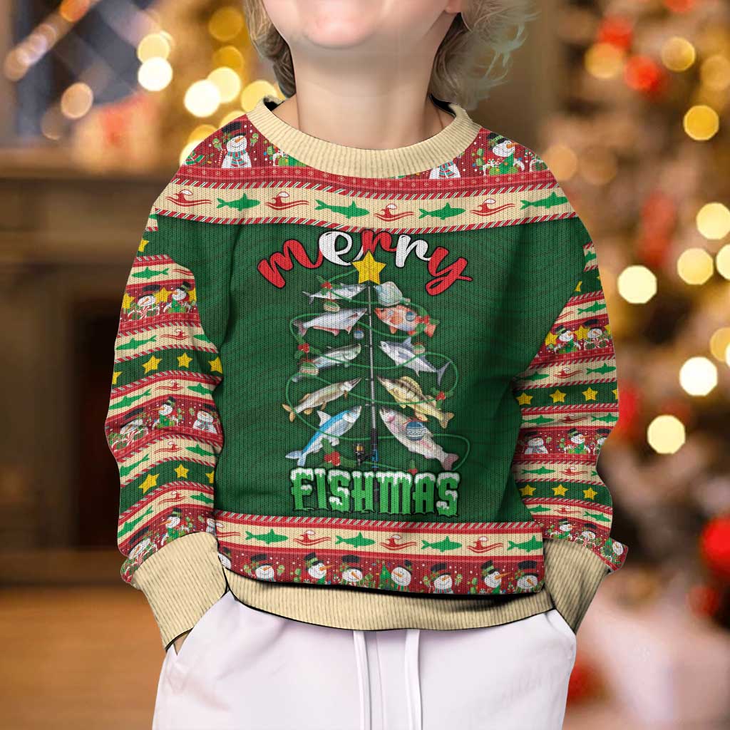 Fishing Christmas Kid Ugly Christmas Sweater Merry Fishmas - Wonder Print Shop