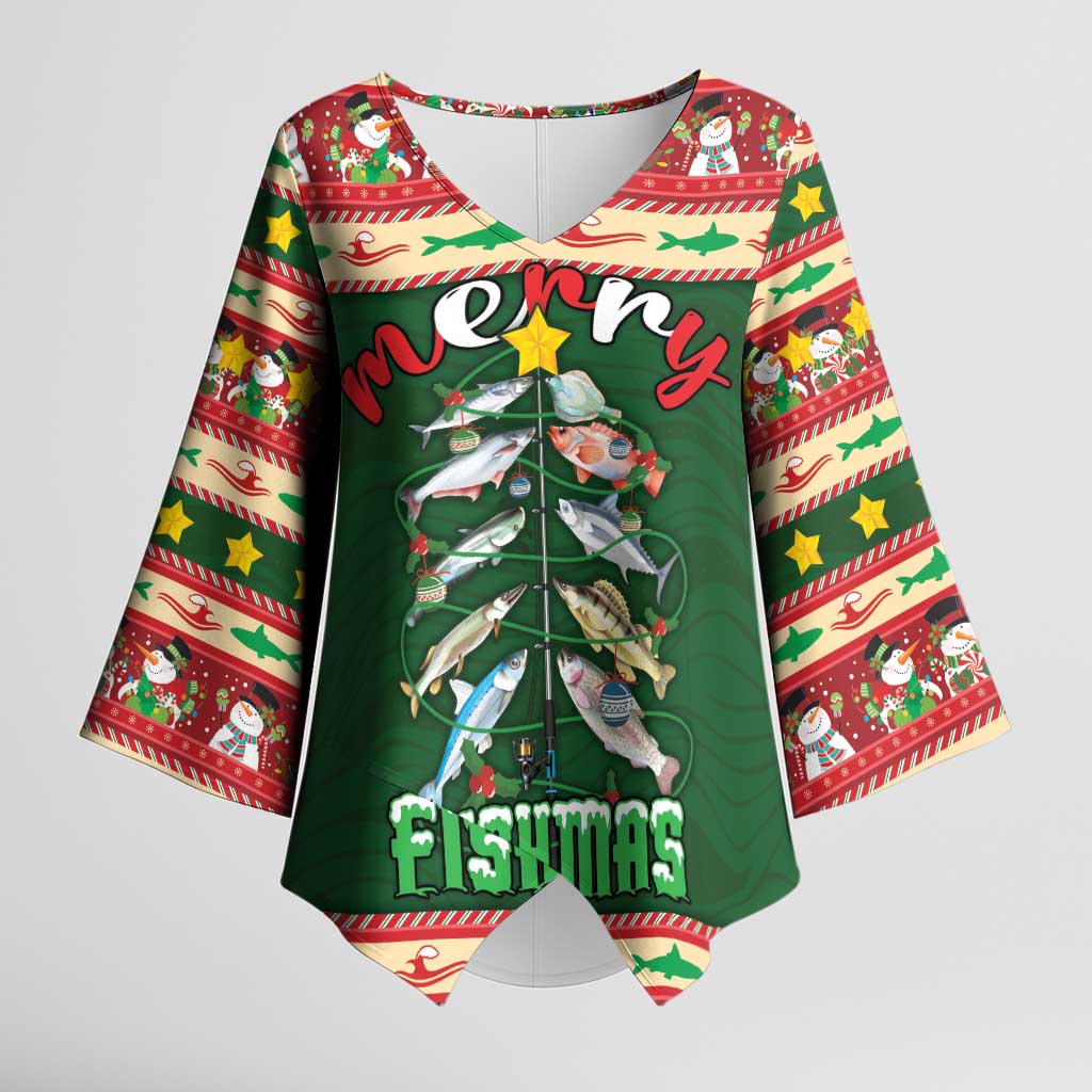 Fishing Christmas Kimono Sleeve Blouse Merry Fishmas - Wonder Print Shop