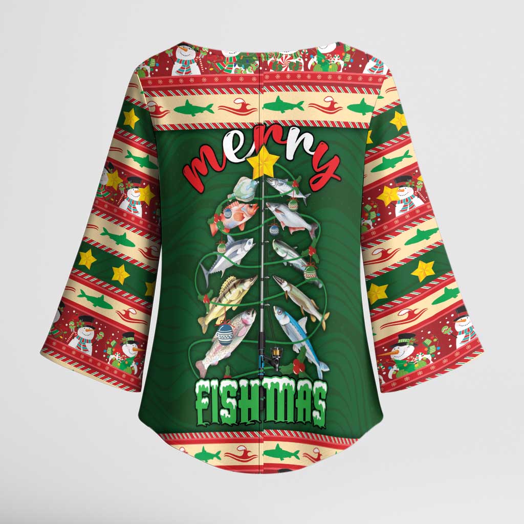 Fishing Christmas Kimono Sleeve Blouse Merry Fishmas - Wonder Print Shop