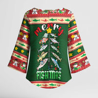 Fishing Christmas Kimono Sleeve Blouse Merry Fishmas - Wonder Print Shop
