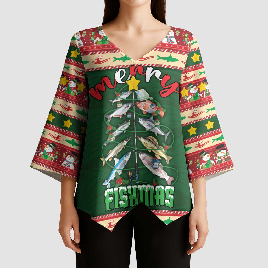 Fishing Christmas Kimono Sleeve Blouse Merry Fishmas - Wonder Print Shop