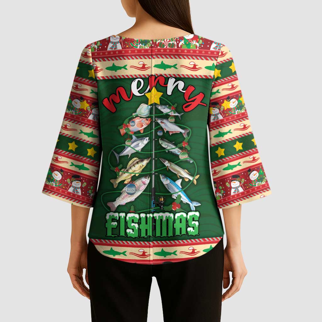 Fishing Christmas Kimono Sleeve Blouse Merry Fishmas - Wonder Print Shop