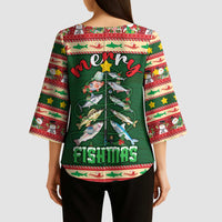 Fishing Christmas Kimono Sleeve Blouse Merry Fishmas - Wonder Print Shop