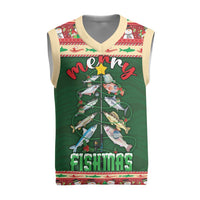 Fishing Christmas Knitted V-Neck Vest Merry Fishmas - Wonder Print Shop