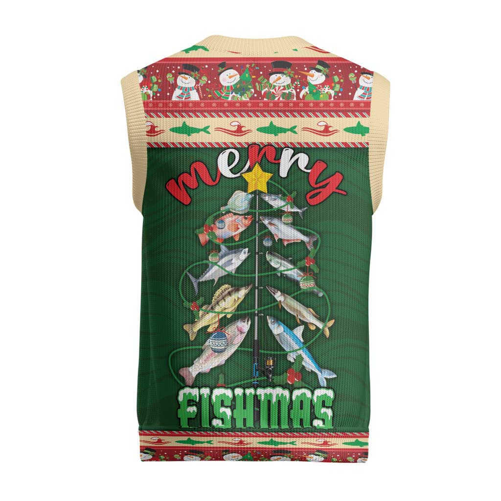 Fishing Christmas Knitted V-Neck Vest Merry Fishmas - Wonder Print Shop