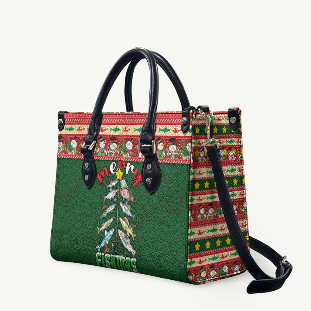 Fishing Christmas Leather Bag Merry Fishmas - Wonder Print Shop