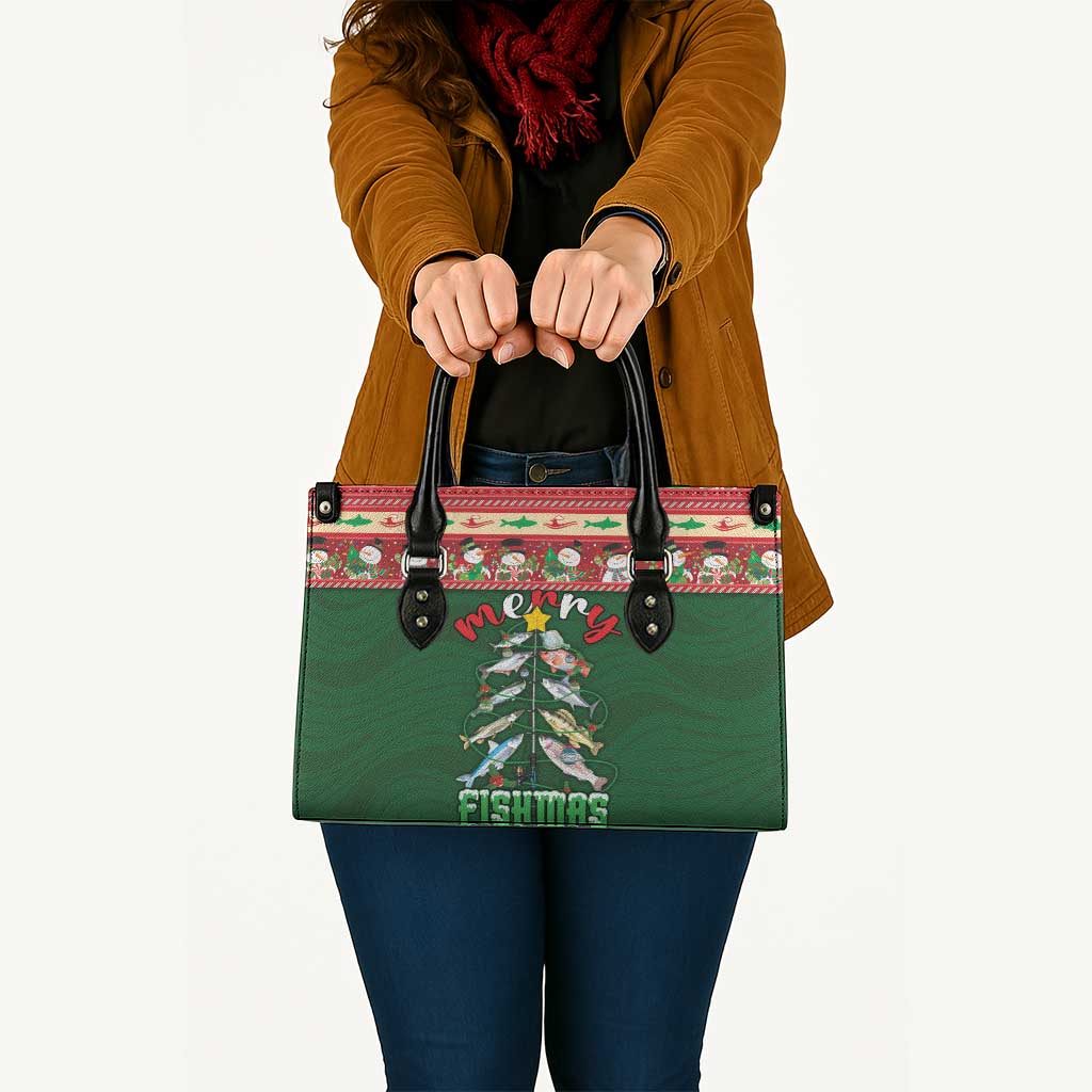 Fishing Christmas Leather Bag Merry Fishmas - Wonder Print Shop