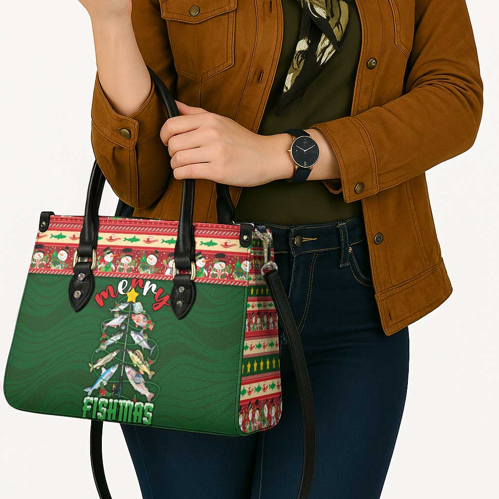 Fishing Christmas Leather Bag Merry Fishmas - Wonder Print Shop