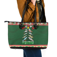 Fishing Christmas Leather Tote Bag Merry Fishmas - Wonder Print Shop