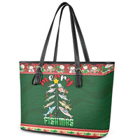 Fishing Christmas Leather Tote Bag Merry Fishmas - Wonder Print Shop