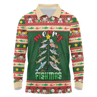 Fishing Christmas Long Sleeve Polo Shirt Merry Fishmas - Wonder Print Shop