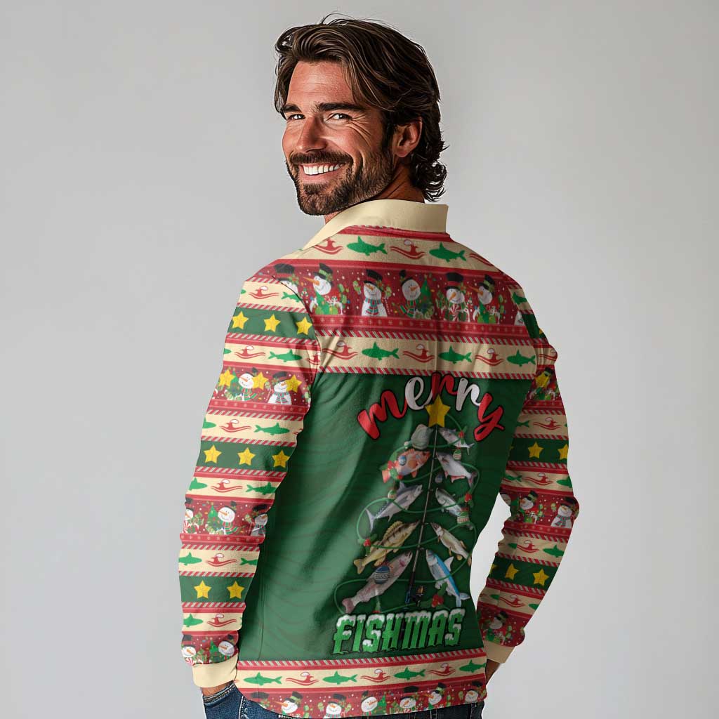 Fishing Christmas Long Sleeve Polo Shirt Merry Fishmas - Wonder Print Shop