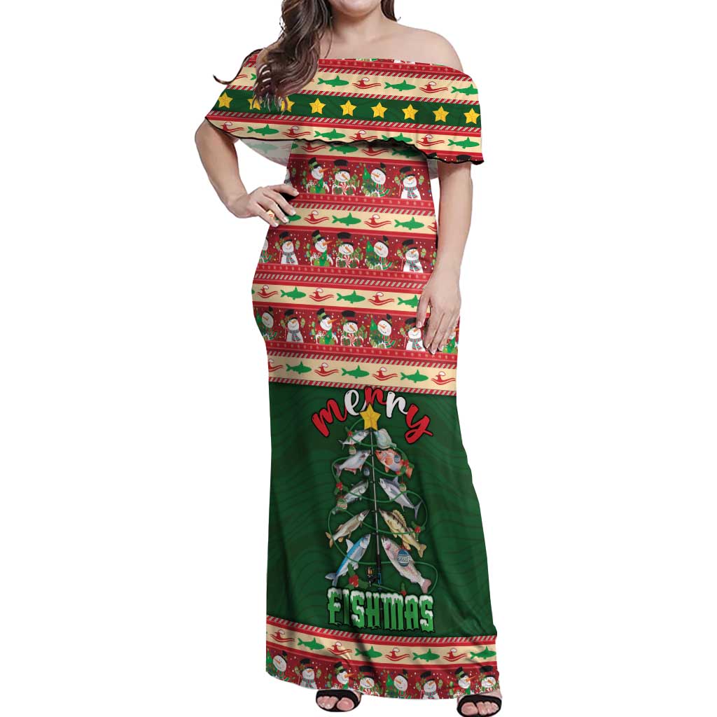 Fishing Christmas Off Shoulder Maxi Dress Merry Fishmas - Wonder Print Shop