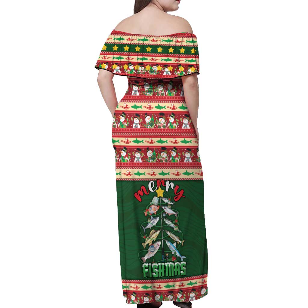 Fishing Christmas Off Shoulder Maxi Dress Merry Fishmas - Wonder Print Shop