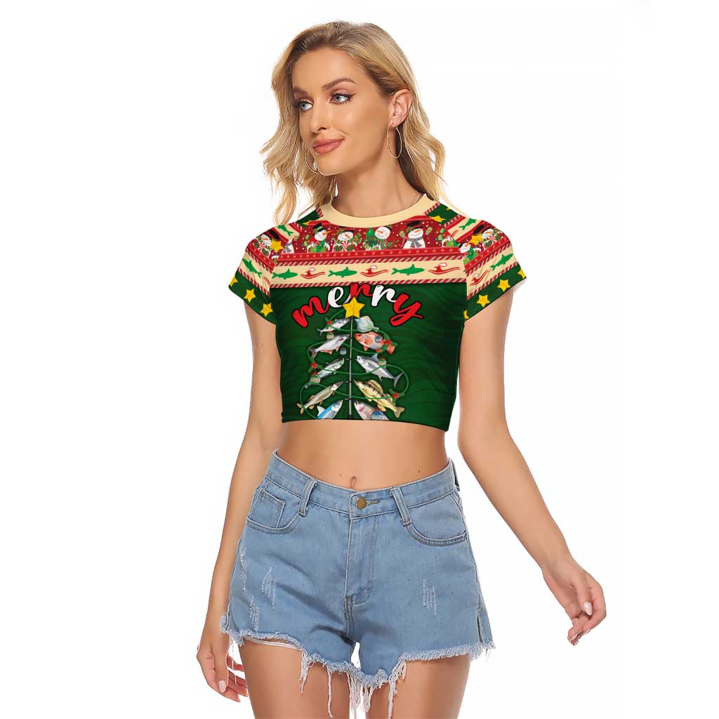 Fishing Christmas Raglan Cropped T Shirt Merry Fishmas - Wonder Print Shop