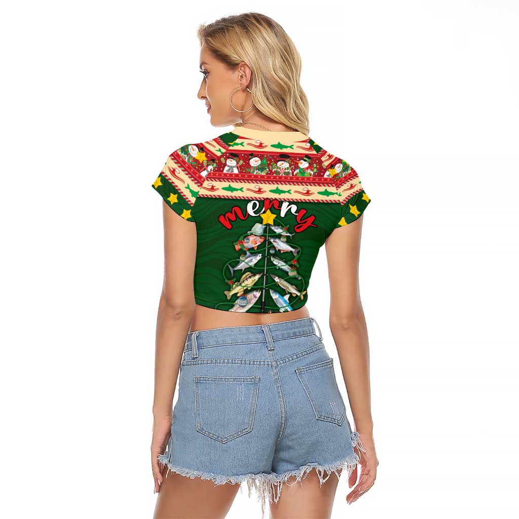 Fishing Christmas Raglan Cropped T Shirt Merry Fishmas - Wonder Print Shop