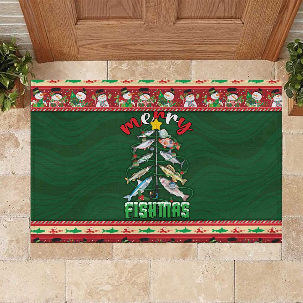 Fishing Christmas Rubber Doormat Merry Fishmas - Wonder Print Shop