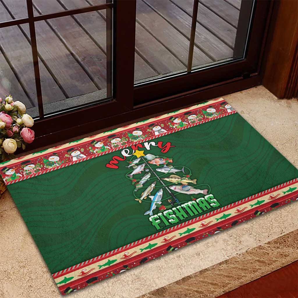 Fishing Christmas Rubber Doormat Merry Fishmas - Wonder Print Shop