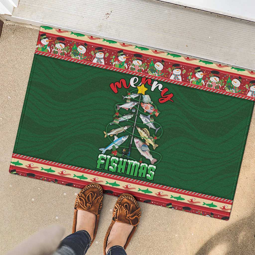 Fishing Christmas Rubber Doormat Merry Fishmas - Wonder Print Shop