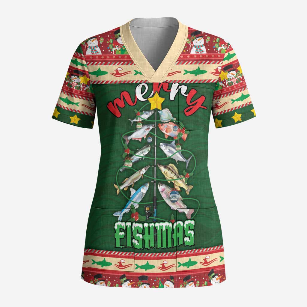Fishing Christmas Scrub Top Merry Fishmas - Wonder Print Shop