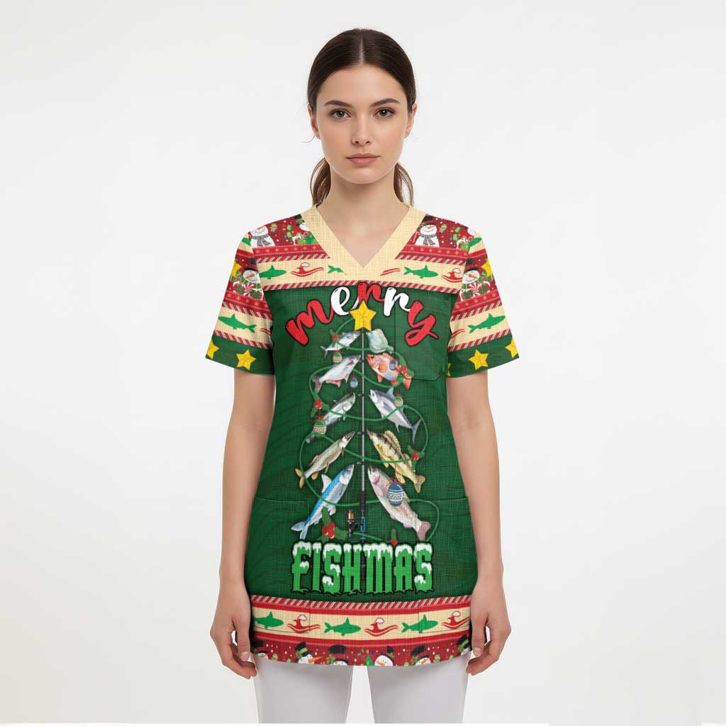 Fishing Christmas Scrub Top Merry Fishmas - Wonder Print Shop
