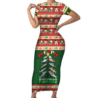 Fishing Christmas Short Sleeve Bodycon Dress Merry Fishmas - Wonder Print Shop