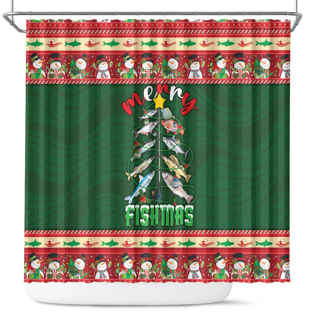 Fishing Christmas Shower Curtain Merry Fishmas - Wonder Print Shop